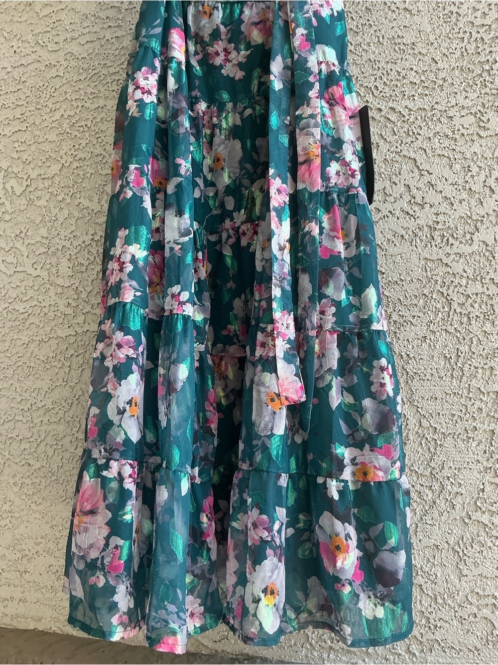 NWT Lulu’s Shela Teal Floral Jacquard Tiered Midi Dress XXL Romantic Gardengirl - Picture 11 of 13